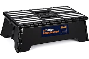 Flottian 5" Folding Step Stool for Adults and Kids 15-Inch Extra Wide Stool Holds Up to 300 lbs,Non-Slip Folding Stools with Handle,Compact Plastic Foldable Step Stool for Bathroom,Kitchen,ect Black