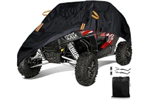 MACOSY UTV Cover Waterproof Heavy Duty 2-3 Seater Side by Side Cover Black Oxford Cloth Protection UTV Covers for Polaris RZR Ranger Can-Am Defender Teryx Pioneer All Weather UTV Accessories