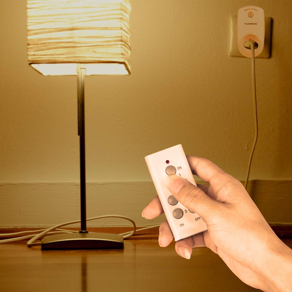 FLOUREON Wireless Remote Control Sockets Programmable Electrical Plug Outlet Switch for Household Appliances, Bedroom Kitchen Lights, up to 30m/100ft Operating Range (3pack, White)