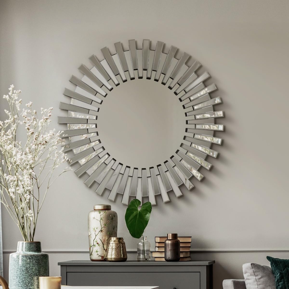 MirrorOutlet Large All glass Starburst Wall Mirror - Circular for Lounge, Dining Room, Bedroom, Bathroom and more - 91cm X 91cm. UK's Largest Stockist.