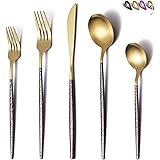 Silverware Set 20 Pieces, Moon Surface Handle And Matte Gold Head Flatware Set, Stainless Steel Cutlery Set, Utensil Sets, Se