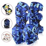 Kids Knee and Elbow Pads Plus Bike Gloves | Toddler Protective Gear Set | Soft Flexible Breathable Safe | Roller Skate, Skateboard, Rollerblade Elbow Knee Pads for Child Boys and Girls (Ocean Camo)