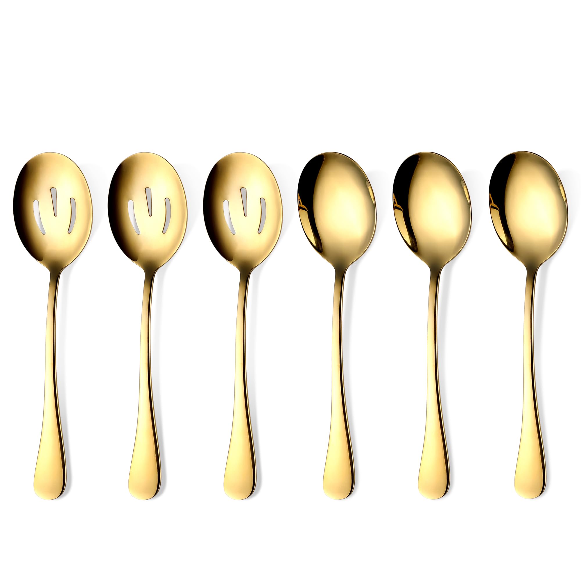 Gold Serving Spoons 6 Pieces, OGORI Stainless Steel Serving Utensils with Mirror Polished Superior Tablespoons Set Include 3 Serving Spoon and 3 Slotted Spoons