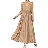 TheMogan Women's Ruffle Tiered V-Neck Cami Long Maxi Dress w Pocket Casual Summer