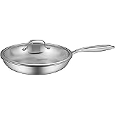CookAnswer Tri-Ply Clad Stainless Steel 11 Inch Frying Pan with Lid,PFOA&PTFE Free Skillets,Works on Induction,Oven and Gas Cooktops
