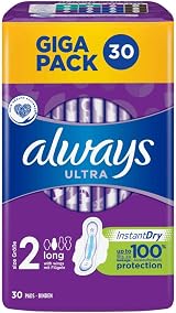 Always Ultra Women's Sanitary Pads Size 2 with Wings 30 Count Giga Pack view 8