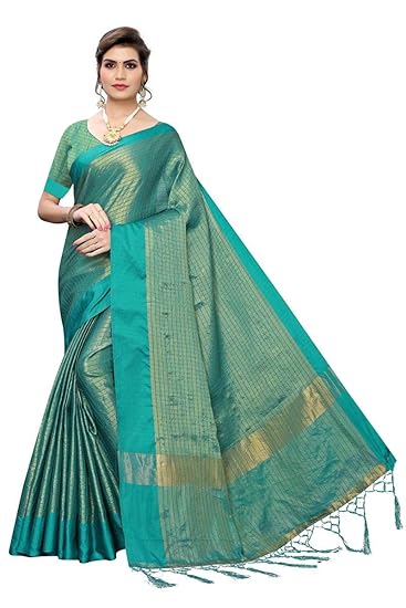 Women's Rama Color Cotton Silk Saree With Blouse Piece (AASHANA_RAMA_FREE SIZE)
