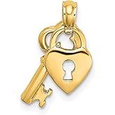 14k Yellow Gold Heart Lock and Key Pendant Necklace for Women, Romantic Symbolic Jewelry with Attached Key Charm, Solid Gold Sentimental Pendant, Dainty Love Necklace, Fine Jewelry Accessory