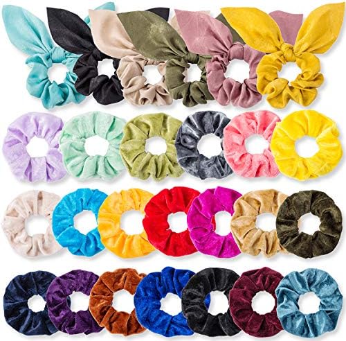 Hair Scrunchies, 20 Pcs Velvet Elastic Hair Bands Scrunchy, 6 Pcs Bunny Ear Style Silk Scarf Scrunchies Ponytail Holder Scrunchy Hair Ties for Women & Girls, 26 Colors (26 Pcs/26 Colors)