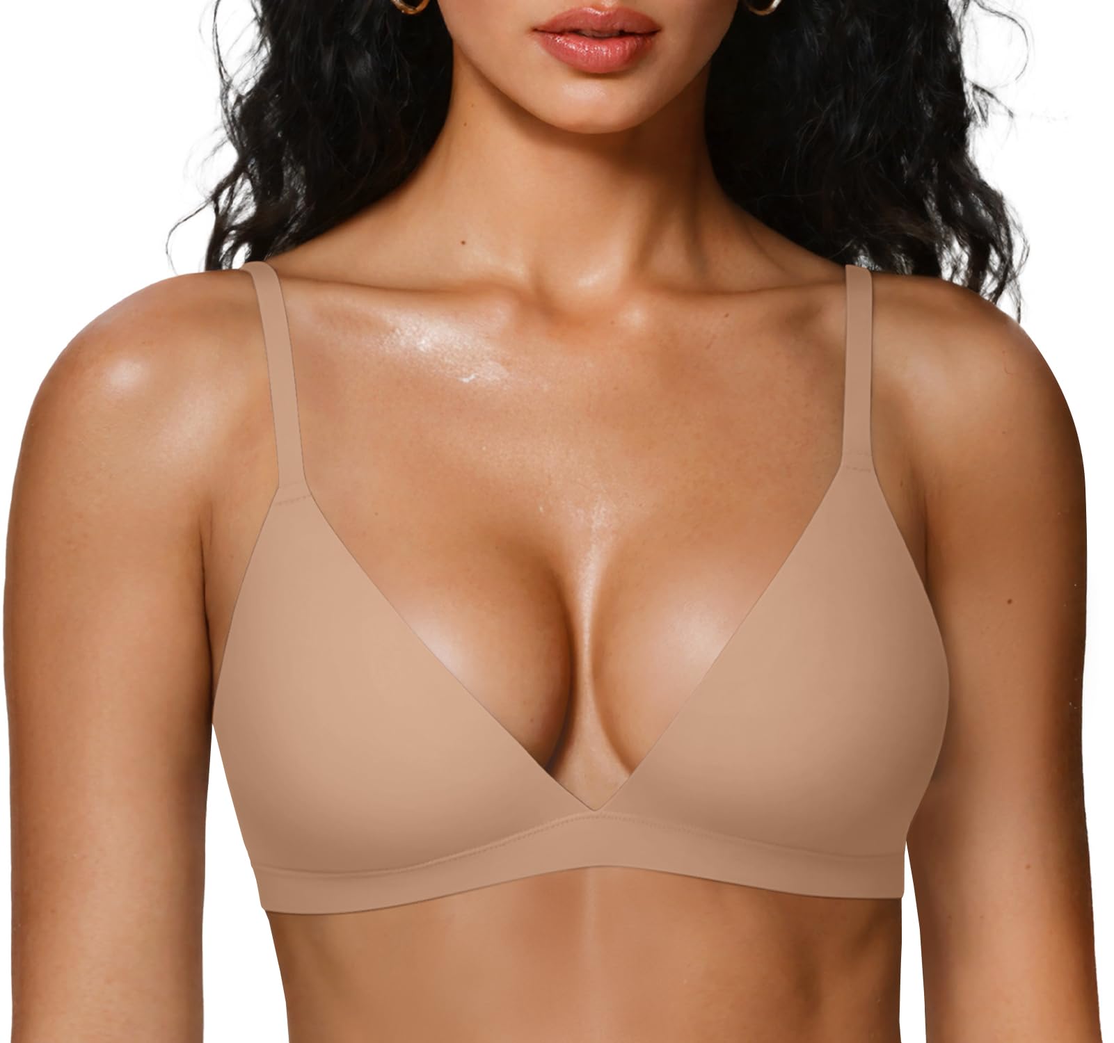 Photo 1 of OEAK Womens Comfortable Triangle Bras No Underwire Sexy Plunge Unlined Bralette Pull On Bra Seamless Everyday Tshirt Bras Nude,XL