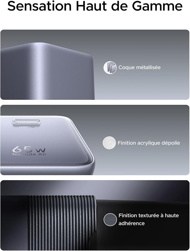 Nexode Air 65W Chargeur USB C Rapide GaNInfinity avec Câble (Gris)
