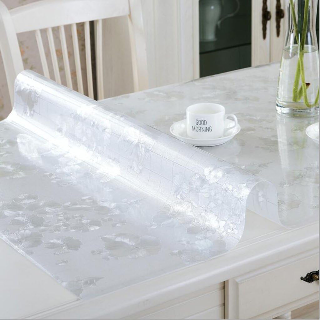 Pengye 1mm Thick Crystal Clear PVC Table Cover Protector With floral pattern Soft glass Tablecloth Desk Pads Mats Waterproof Oil-proof Tablecloth (Color : J, Size : 90x160cm(35x63inch))