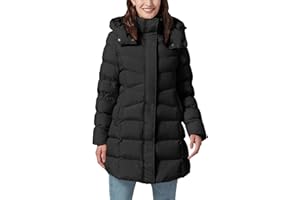 PUREPEAR Long Puffer Jacket for Women Winter Warm Quilted Thicken Zipper Coats with Detachable Hood Black L