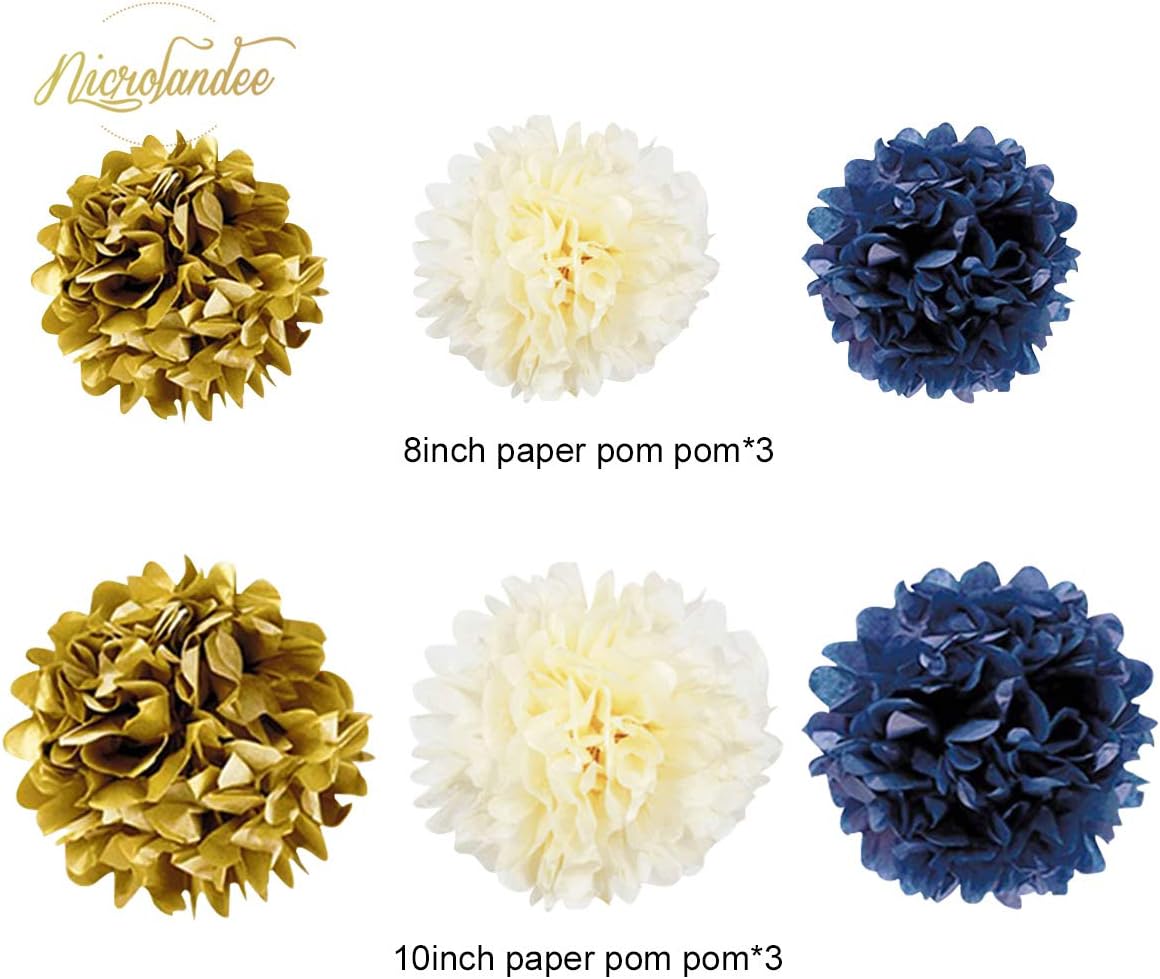 NICROLANDEE Navy Blue Gold Party Decoration Kit Nautical Baby Shower Hanging Pom Poms Paper Garland Party Confetti for Navy Party Get Ready Bridal Shower Wedding Birthday Bachelorette (Navy Gold): Health & Personal Care