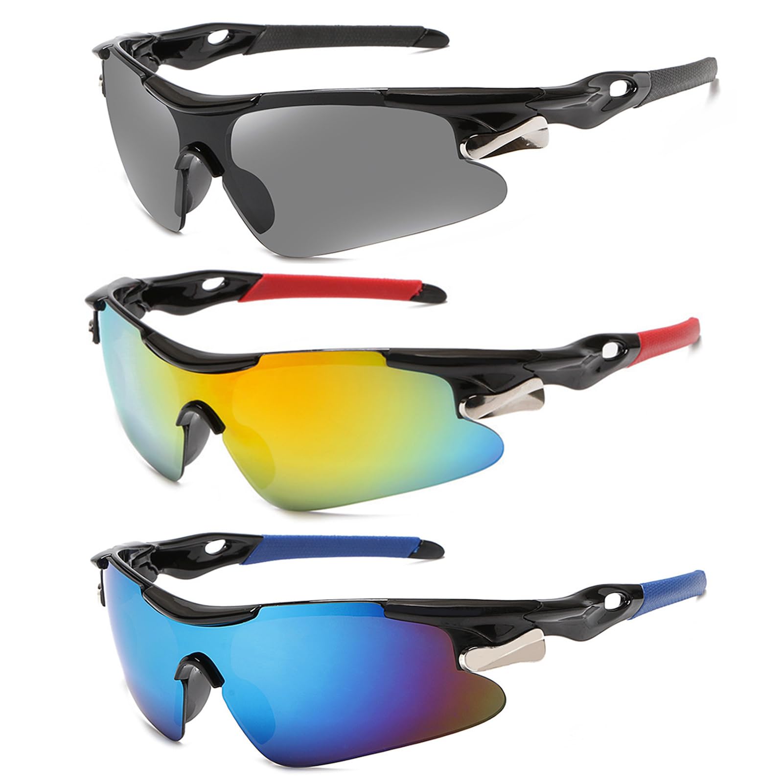 chongning 3 Pack Sports Sunglasses UV400 - Windproof Cycling Glasses for Men & Women, Lightweight TAC Lens for Driving, Fishing, Running, Outdoor Activities (Multiple Colors)