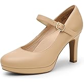 DREAM PAIRS Women's Pumps Close Toe Classic High Heels Round Toe Comfortable Low Platform Mary Jane Dress Shoes