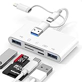 5-in-1 SD Card Reader for iPhone iPad, USB OTG Adapter &amp; Memory Card Reader, Type C/Lightning/USB A with 5 Slots of PD 60W/Dual USB/TF/SD Card, Camera Adapter Supports SD/Micro SD/SDHC/SDXC/MMC