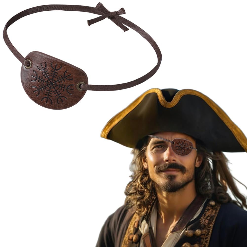 Pirate Eye Patch for Adults Medieval Embossed Pirate Eye Patches Vintage Faux Leather Eyes Mask Cover for Left or Right Adjustable Eyepatch for Halloween Viking Accessories Renaissance Cosplay Costume