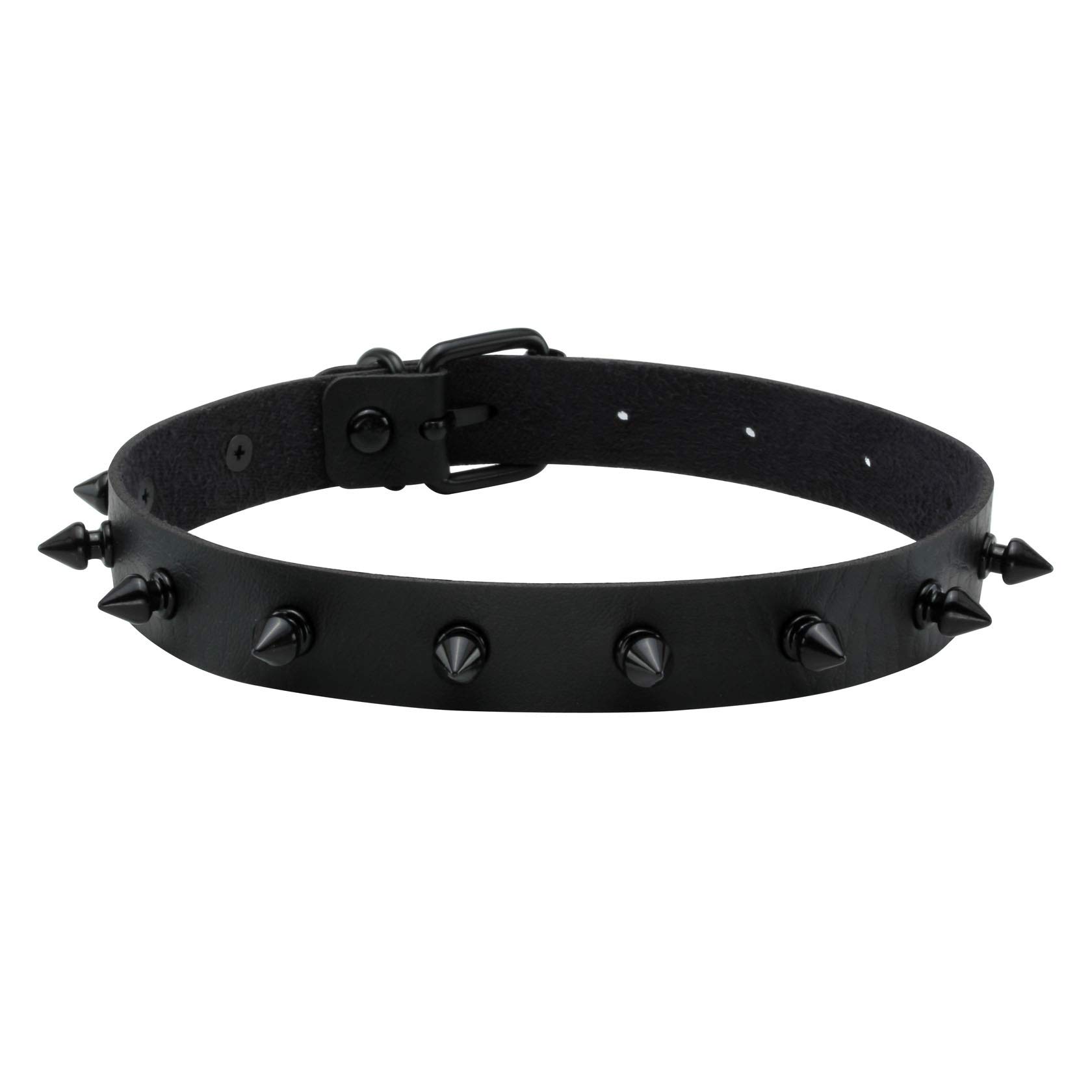 MILAKOO Women Men Cool Punk Goth Metal Spike Studded PU Leather Collar Choker Necklace (Black)