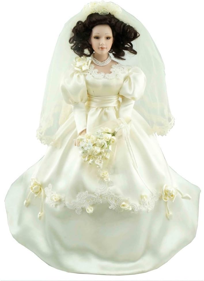 Cosette Spinning Music Collect Umbrella Dress Porcelain Bridal Wedding Prink Ivory Doll (Yellow)