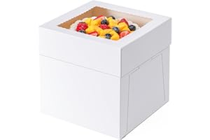 HOEWINA 3 Pack Cake Boxes 10 Inch, 10x10x8 Inches Tall Cake Large Box, Disposable Cakes Transport Containers with Lids, Bakery Boxes with Large Window, for Cookies Pies Cupcakes Pastry-Wedding,Birthday, Party