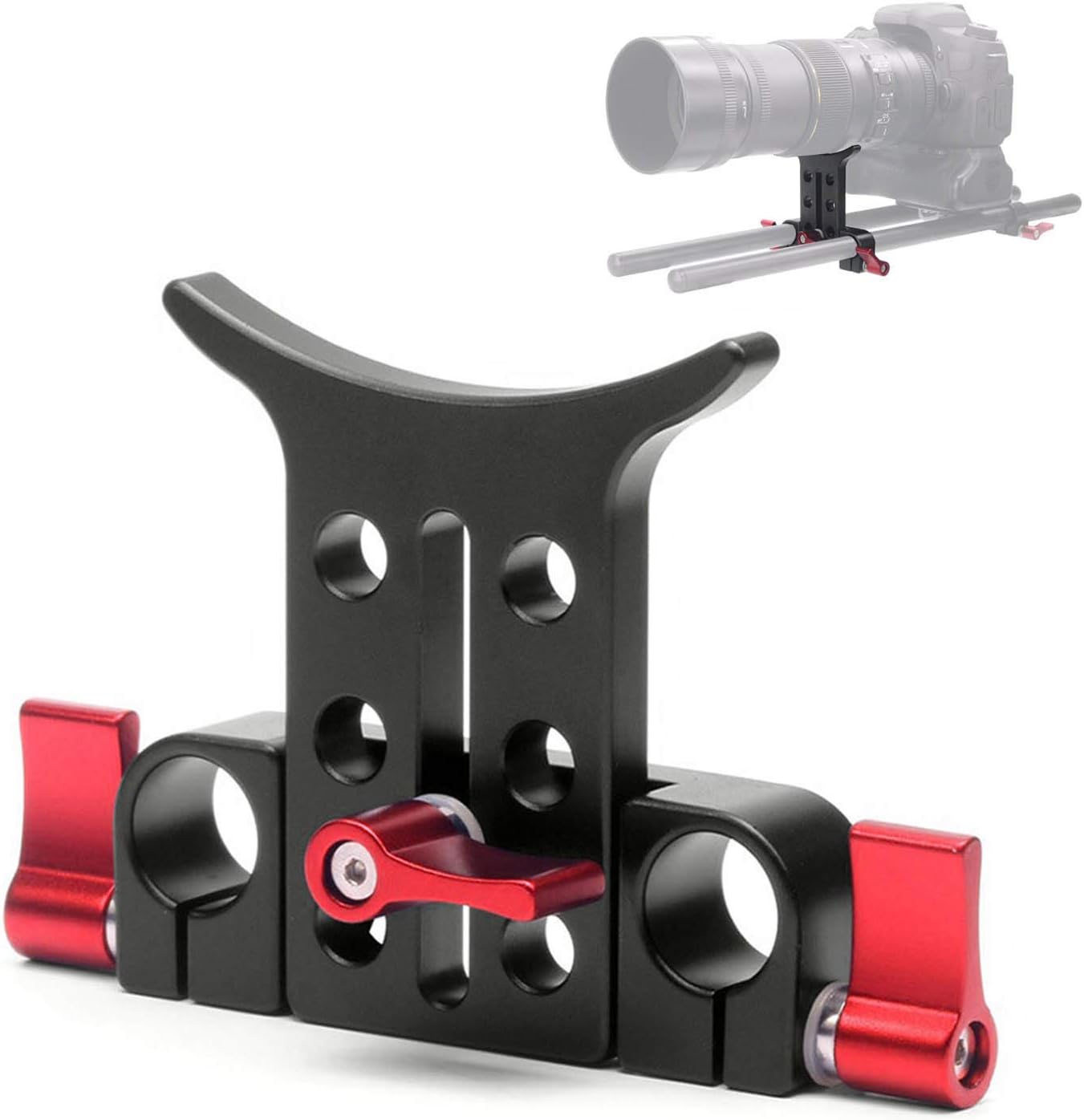 Universal 15mm Rod Lens Support Bracket Mount Plate on Matte Box DSLR Camera Telephoto Rail Long Telescope Lens on 15mm Rail Rod Support System Video Cage Rig, Red