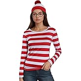 Wildarms Women Red Striped Shirt & Hat Wally Costume Set - Halloween Costumes, Christmas,Party Outfit & Theme Parties
