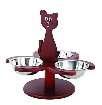 Amazon Pet Store Wood Multi Cat Raised Feeder With 3 Metal Bowls