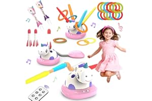 QIZEBABY Kids Outdoor Toys,3 in 1 Musical Jump & Toss Ring Game & Rocket Launcher for Kids,Indoor Outdoor Sports,Gifts for Bo