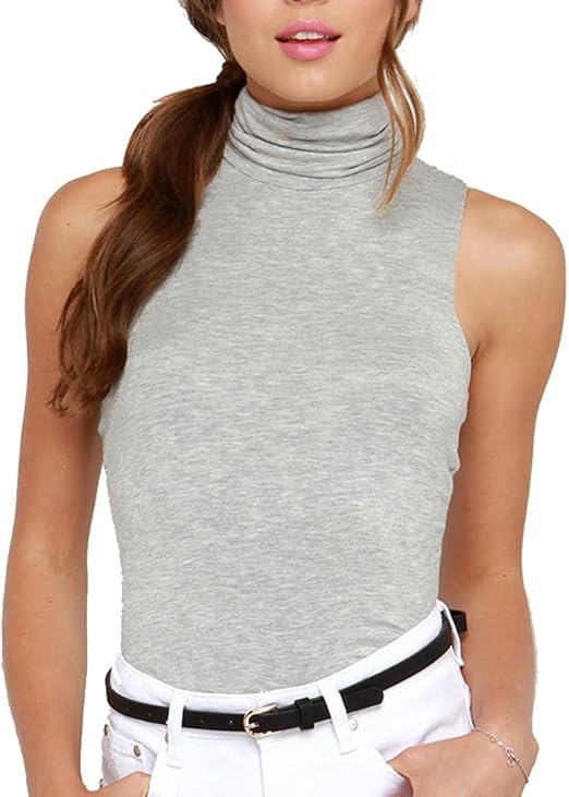 ONE LOOK CLOTHING Ladies Skinny Fit Sleeveless Polo Neck Vest top 818