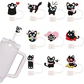 10 Pcs Straw Toppers Cute Cat Straw Cover Cap for Stanley Cup, YAKAUEI 10mm 0.4in Silicone Cute Straws Topper Covers, Reusable Straws Lids Dust-Proof Protector, Stanley Cup Accessories