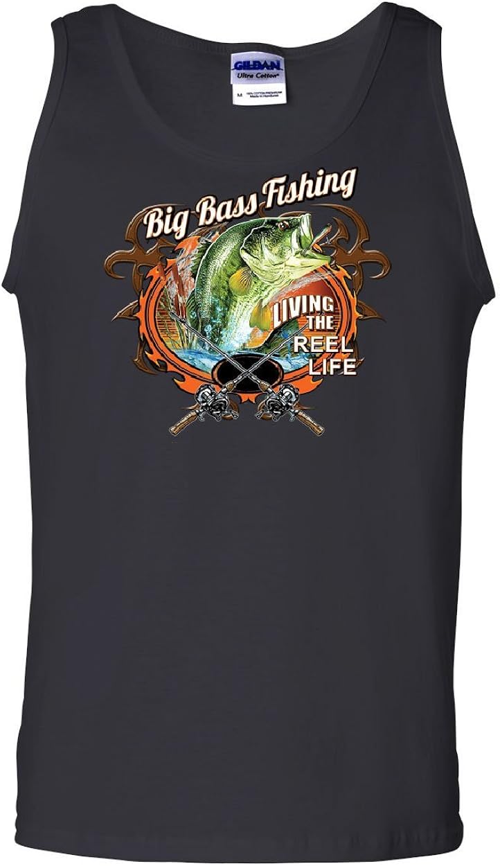 Amazon Com Big Bass Fishing Tank Top Living The Reel Life Fisherman Spinning Sleeveless Clothing