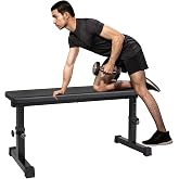 LSKSSNG Flat Weight Bench, Utility Workout Adjustable Height Weight Bench Press with Thick Cushion &amp; Anti-slip Foot Pads, Compact Strength Training for Exercise &amp; Fitness, Home/Gym Easy Assembly