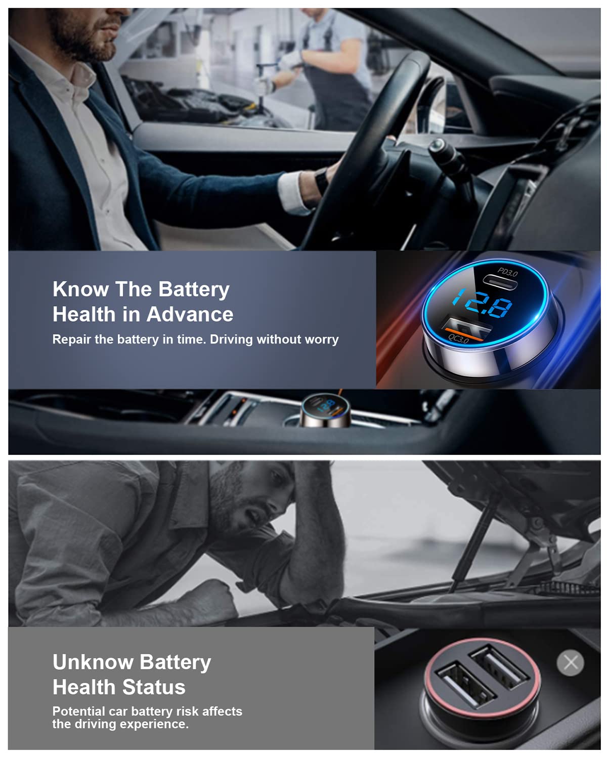 [Pure Copper] USB C Car Charger, SUPERONE 45W Dual USB Car Charger Adapter with 27W/20W PD Port, Fast QC3.0 LED Voltmeter for iPhone 15 14 13 Max/Pro/Plus/Mini, Pixel 7/6/5, Samsung S22/21 More