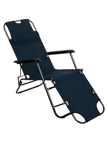 Story@Home Reclining Patio Lounge Chair Cum Bed (Navy Blue)