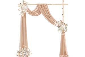 DeZerlor Nude Outdoor Sheer Curtains for Patio 1 Panel Wedding Arch Draping Fabric 29" x 6.5 Yards Chiffon Drapes for Lawn Weddings Ceremony Party Outdoor Events