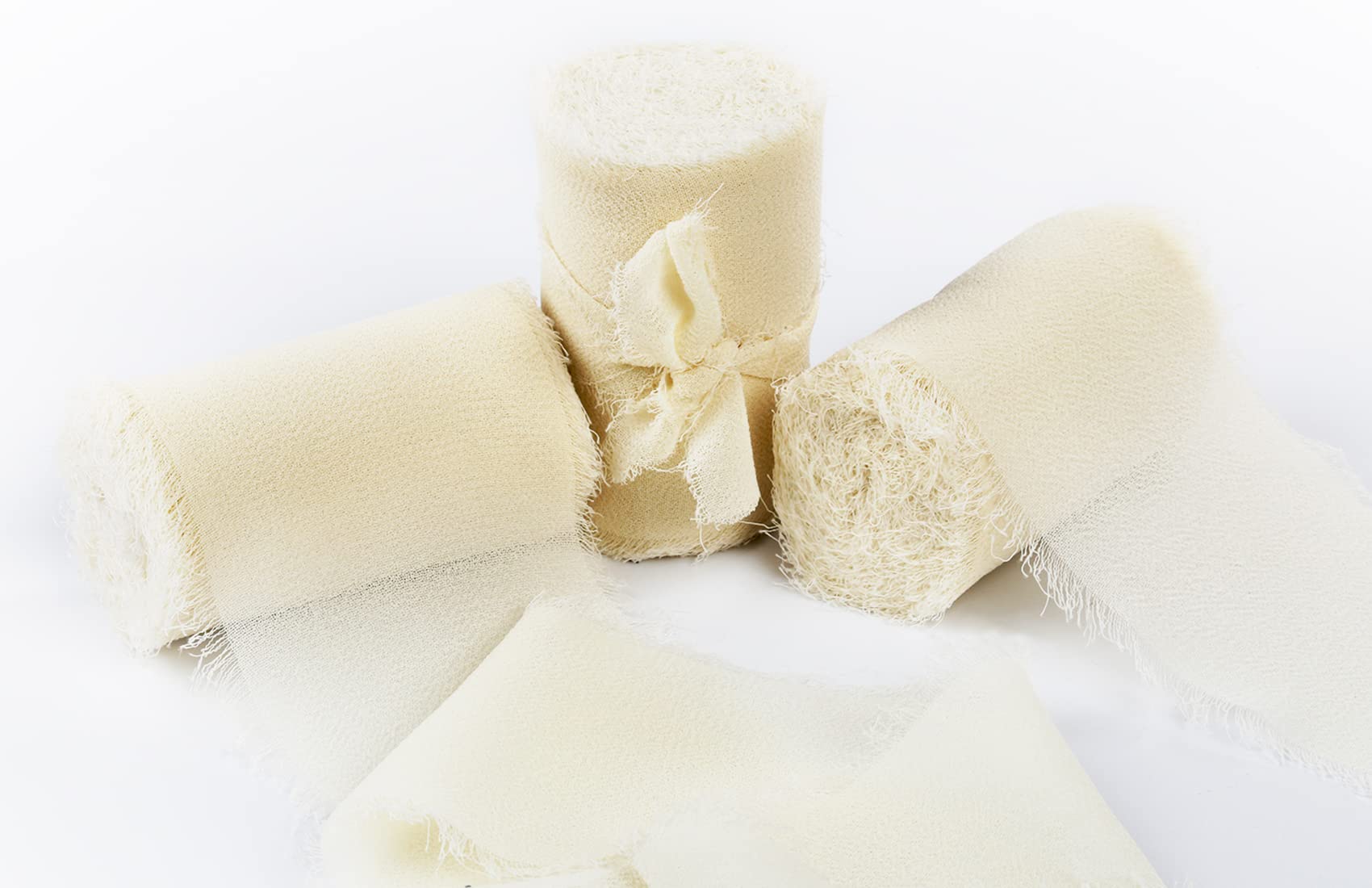 Joycrosso 3 Rolls Handmade Fringe Chiffon Ribbon Frayed Edges Ivory Ribbon 60mmX4.5Meter, Great for Wedding Invitations, Bridal Bouquets, Decor Tie Gifts Wrapping, DIY Crafts