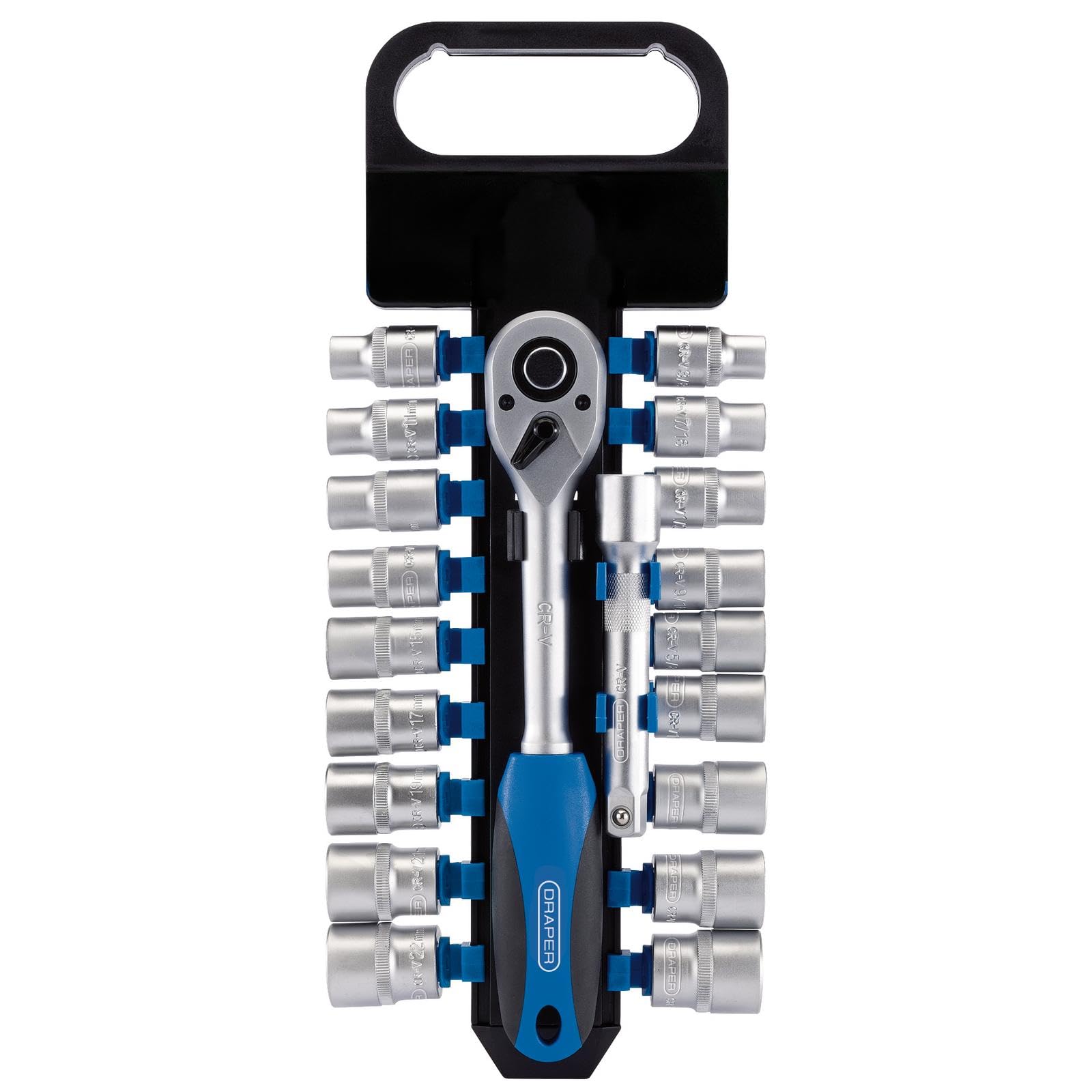 Draper 16376 1/2-Inch Square Drive Combined MM/AF Socket and Ratchet 20 Piece Set,