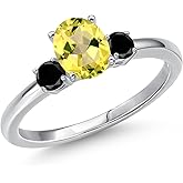 Gem Stone King 14K White Gold Canary Mystic Topaz and Black Diamond Engagement Ring For Women | 1.00 Cttw | Oval 7X5MM | Gemstone November Birthstone