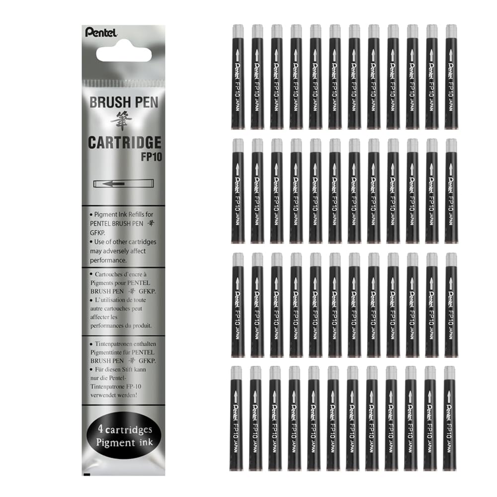 Pentel FP10-SPO Refill Ink Cartridges for XGFKP Brush Pen - Set of 12 Packs of 4, Sepia Ink