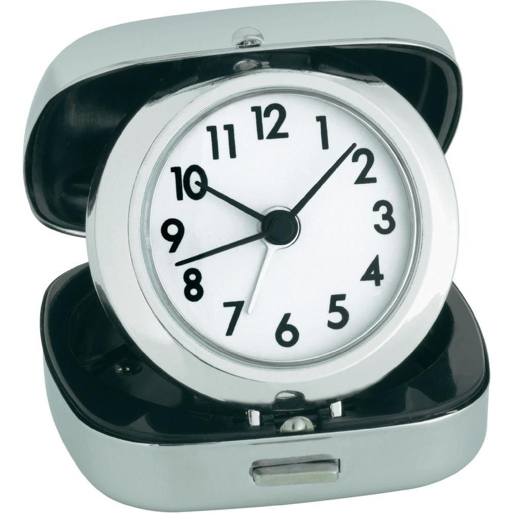 TFA Dostmann Analogue Travel Alarm Clock 60.1012 with Metal Box for Travelling Quartz Clock Silver (L) 65 x (W) 70 x (H) 27 (70) mm