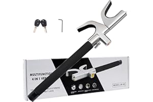 KNFRXO 4-in-1 Steering Wheel Lock with Flashlight/SOS LED Ligth,Seat Belt Cutter,Escape Hammer,2 Keys Retractable Steering Lock,Vehicle Anti-Theft Lock，Universal for Auto/Truck/SUV/Van Black