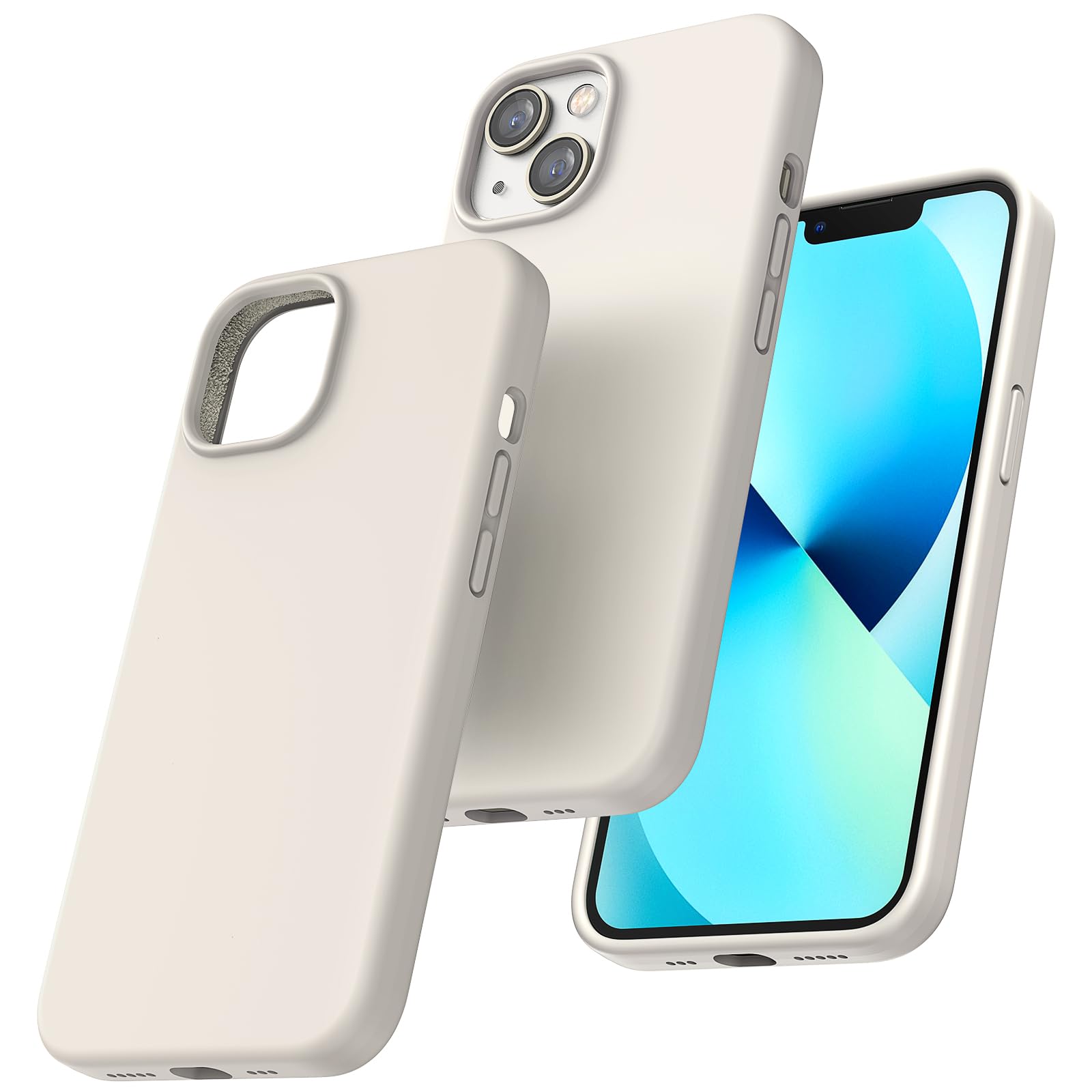 TOCOL Silicone for iPhone 13 Case 6.1-Inch, Liquid Silicone Multi-Color Slim Silky-Soft Touch Anti-Scratch Shockproof Protective Phone Cover, Stone