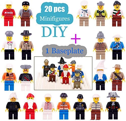 Minifigures Set - 20 Minifigures Toys Building Bricks Compatible Family Figures Mini People -Included Baseplate Bonus