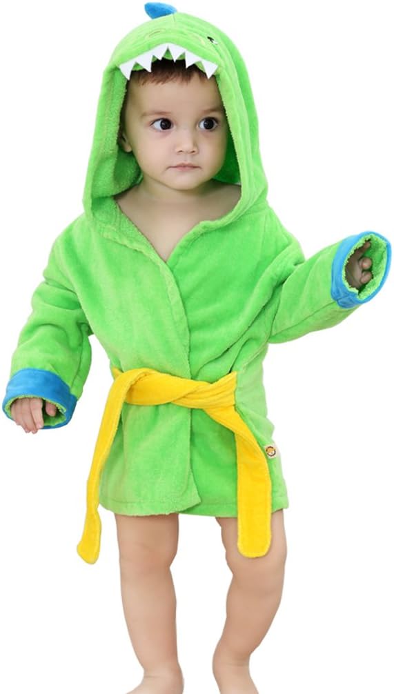 MICHLEY Baby Animal Face Hooded Towel, Premium Cotton Bathrobe for Girls Boys 0-24 Months (Green)