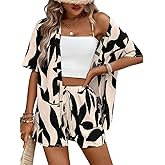 Glozeplus Women's 2 Piece Jumpsuit Floral Print Summer Half Sleeve Thin Coat Bodycon Short Pant Set Outfits