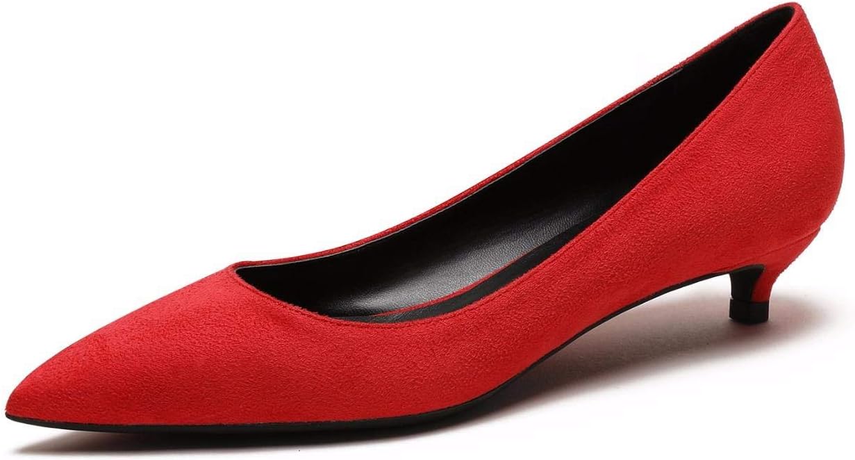 Women's Comfor Classic Slip On Pointed Toe Dress Shoes Low Heel Pump Wedding Shoe Red Faux Suede Size US9 EU41