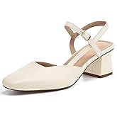 Rilista Women's Slingback Chunky Low Heels Closed Square Toe Heel Wedding Party Dress Pumps Shoes Beige
