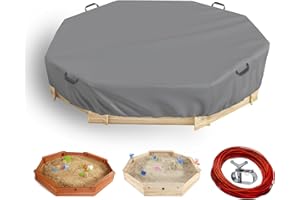 AACABO Waterproof Octagon Sandboxes Cover, Upgraded with Wire Rope & Winch Fixed Increase Stability, for 84" X 78" x 9" Kids Outdoor Wooden Sandboxe, Gray