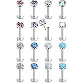 Lsnevsie 16G 18G 20G Threadless Flat Back Nose Ring Studs Earrings 316L Surgical Steel Tragus Helix Cartilage Earrings Medusa Labret Lip Rings Piercing Jewelry For Women Men Opal CZ 2mm 3mm